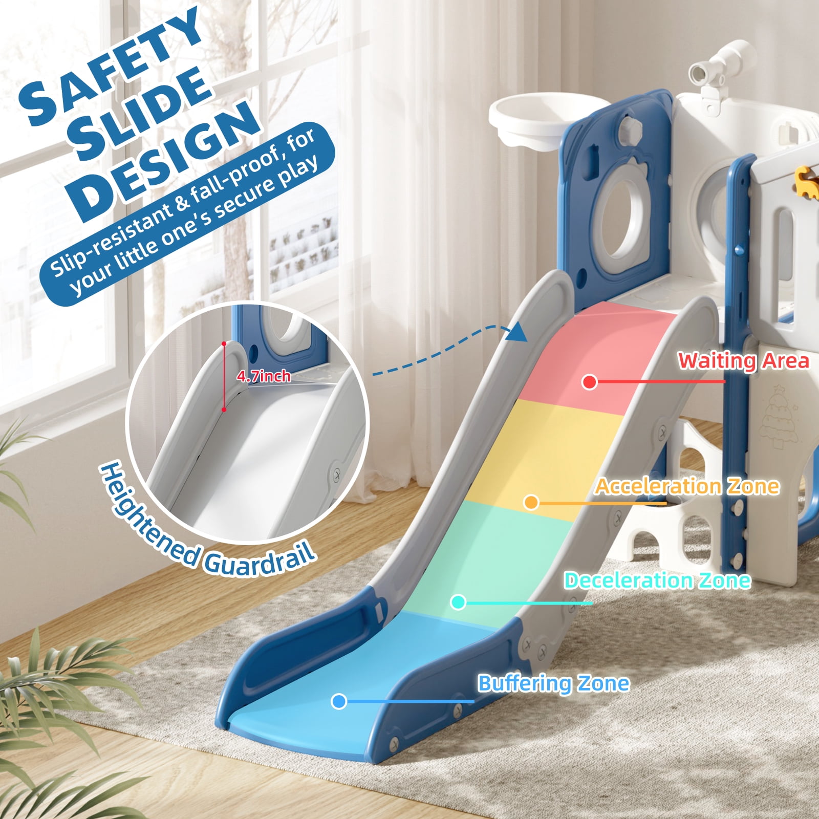 XJD 11 in 1 Toddler Slide PlaySet for kids indoor/outdoor for Toddlers Age 1-3, Blue & Gray
