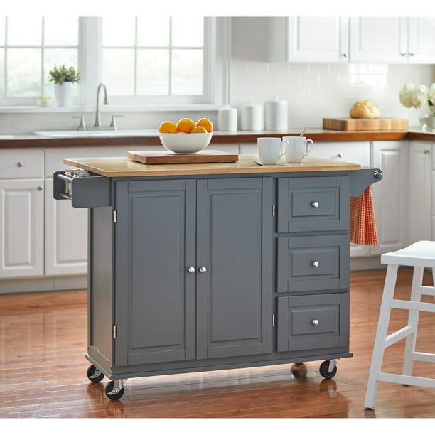 Simple Living 3drawer Drop Leaf Kitchen Cart Charcoal Grey