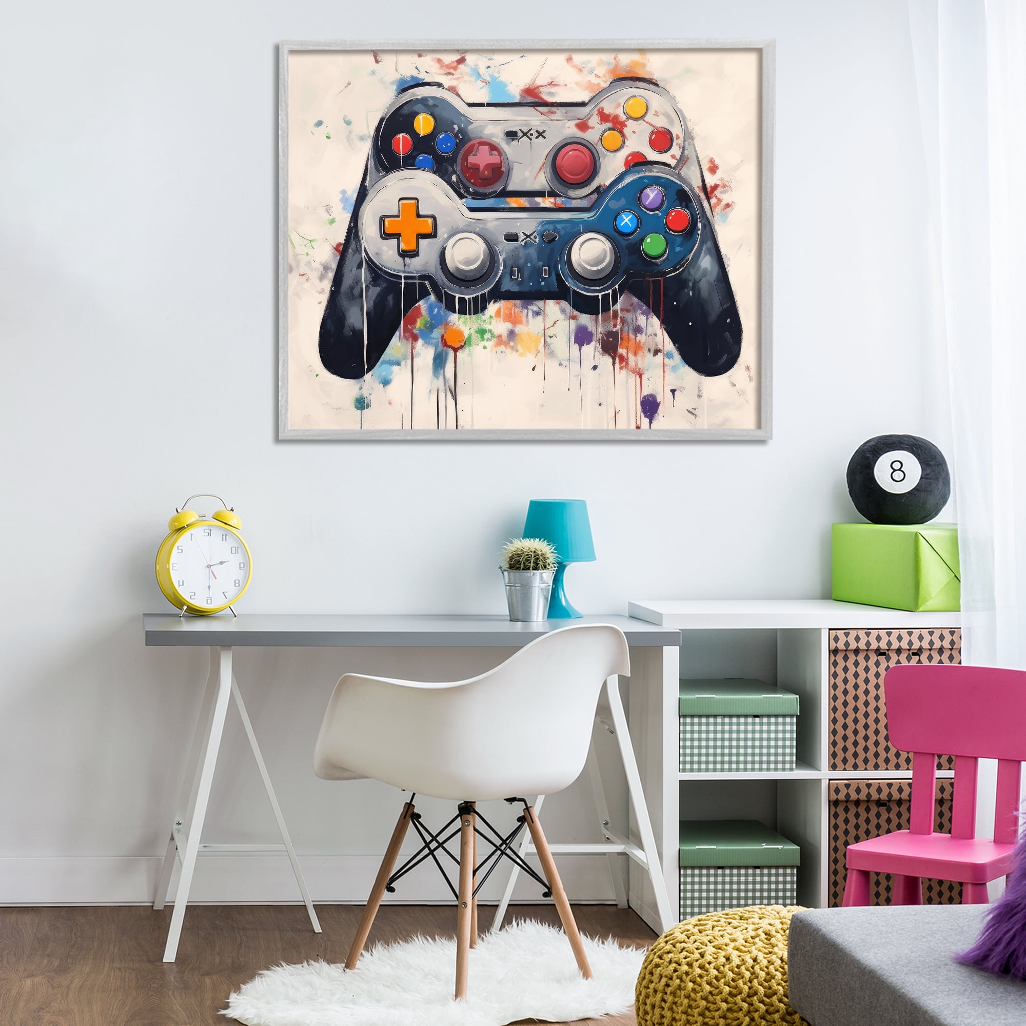 Stupell Industries Joystick Journeys Controller Duo Gray Framed Giclee Art, design by Lazar Studio