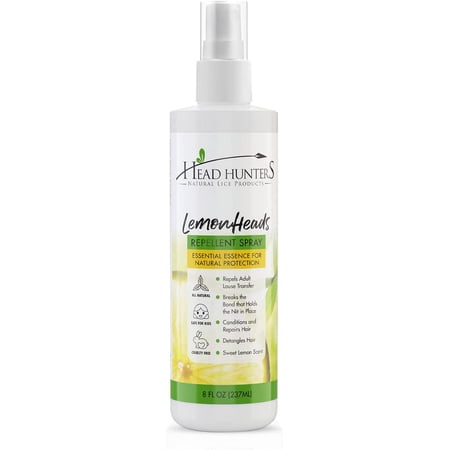 Head Hunters Lemon Heads Spray Natural Lice Repellent Spray for Kids and Adults - Non-Toxic, Effective and Safe Lice Prevention Spray for Kids Reduces Itching, Helps Heal and Cleans Scalp - 8 Fl Oz 8oz Spray