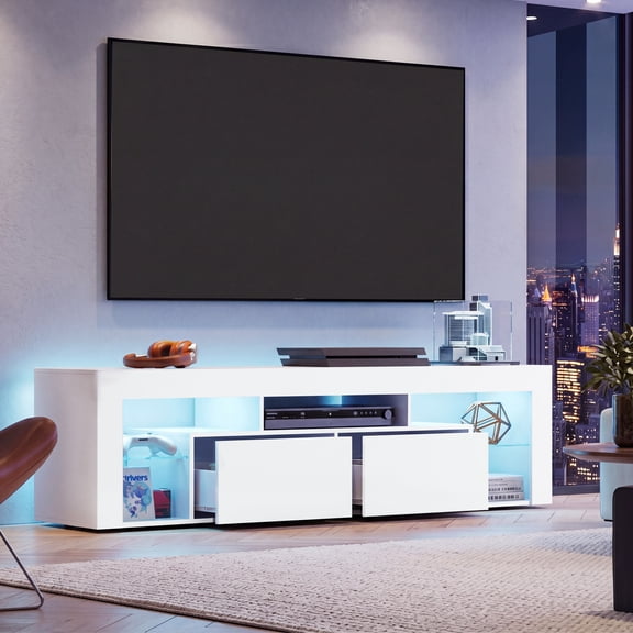 GALAXHERO TV Stand 63 Inch Entertainment Center Modern TV Console Table with 2 Drawers for Living Room, LED TV Stand for 60 to 70 Inch TV White