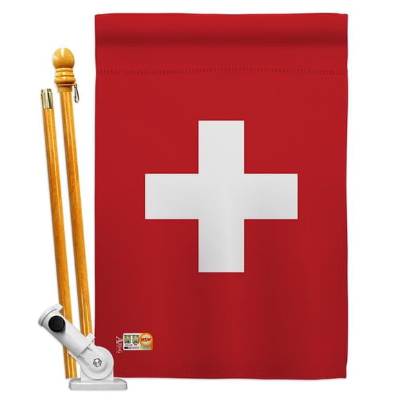 Americana Home & Garden AA-CY-HS-140226-IP-BO-D-US18-AG 28 x 40 in. Switzerland Flags of the World Nationality Impressions Decorative Vertical Double Sided House Flag Set & Pole Bracket Hardware Flag