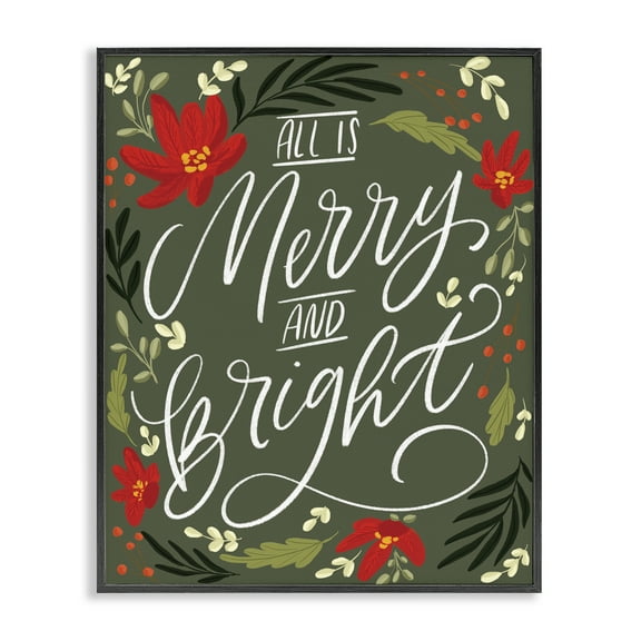 Stupell Industries Floral Merry and Bright Holiday Painting Black Framed Art Prints Wall Art, 11 x 14