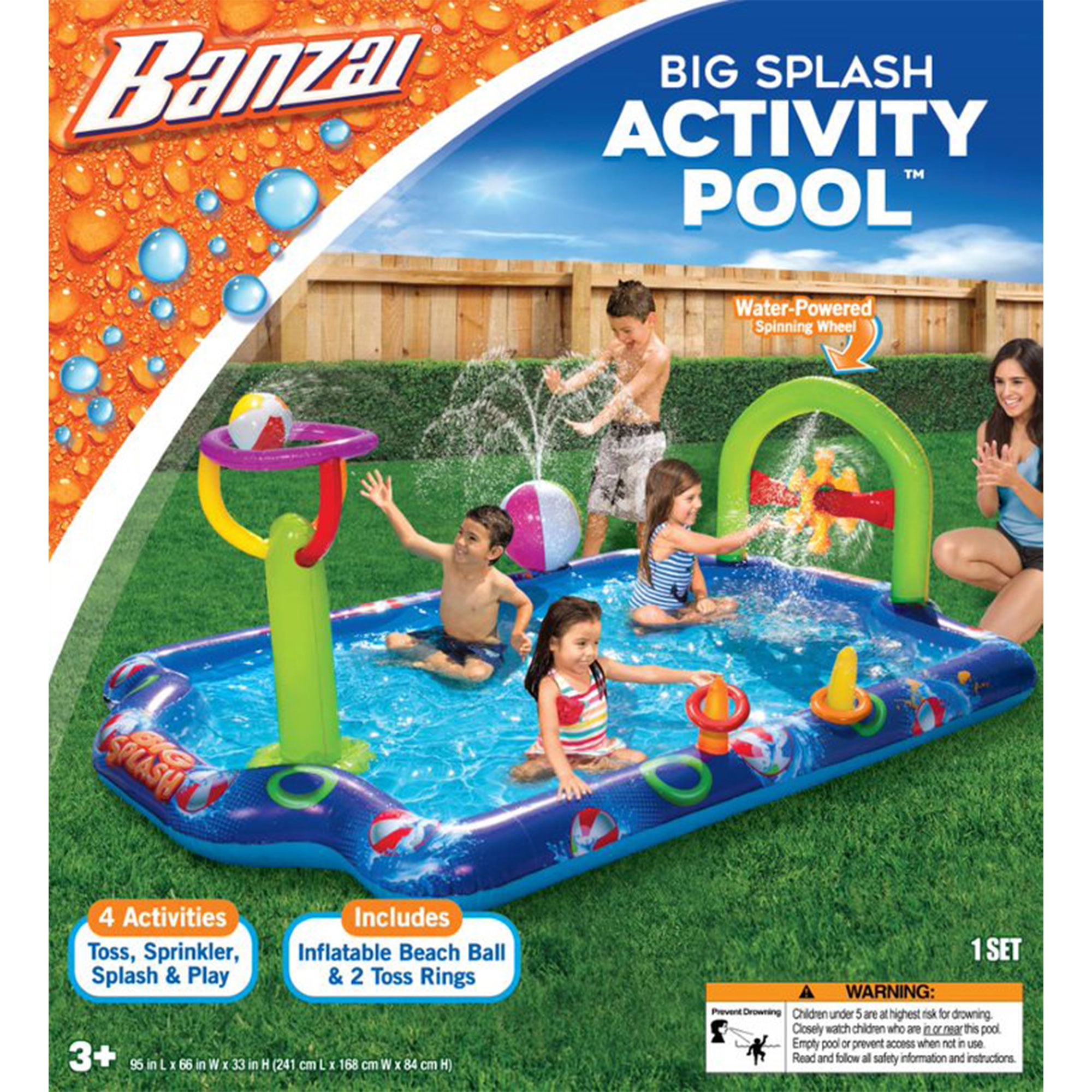Banzai Big Splash Inflatable Play Center Pool w/ Beach Balls and Toss Rings