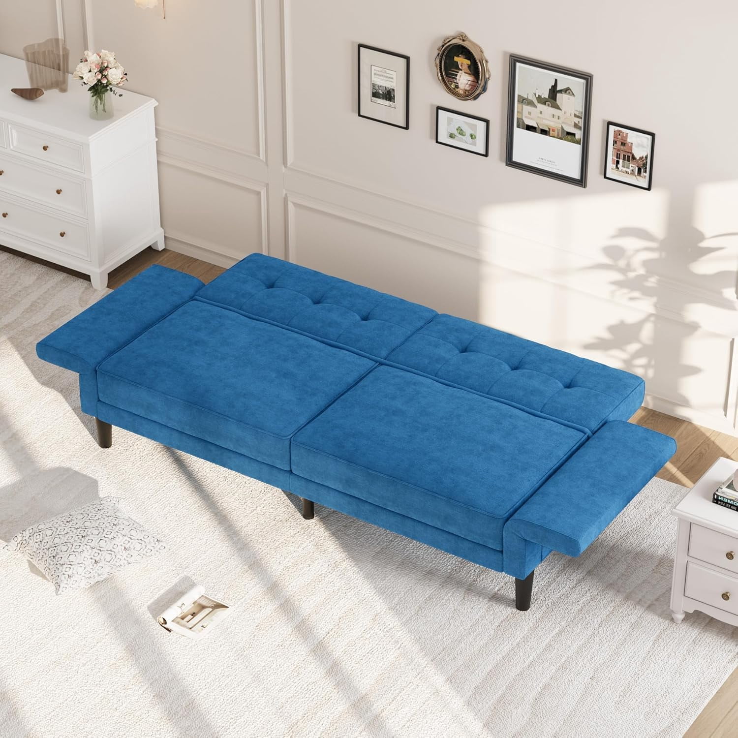 Luku 89" Convertible Futon Sofa Bed, Deep Seat Sleeper Couch with Adjustable Backrest & Armrests