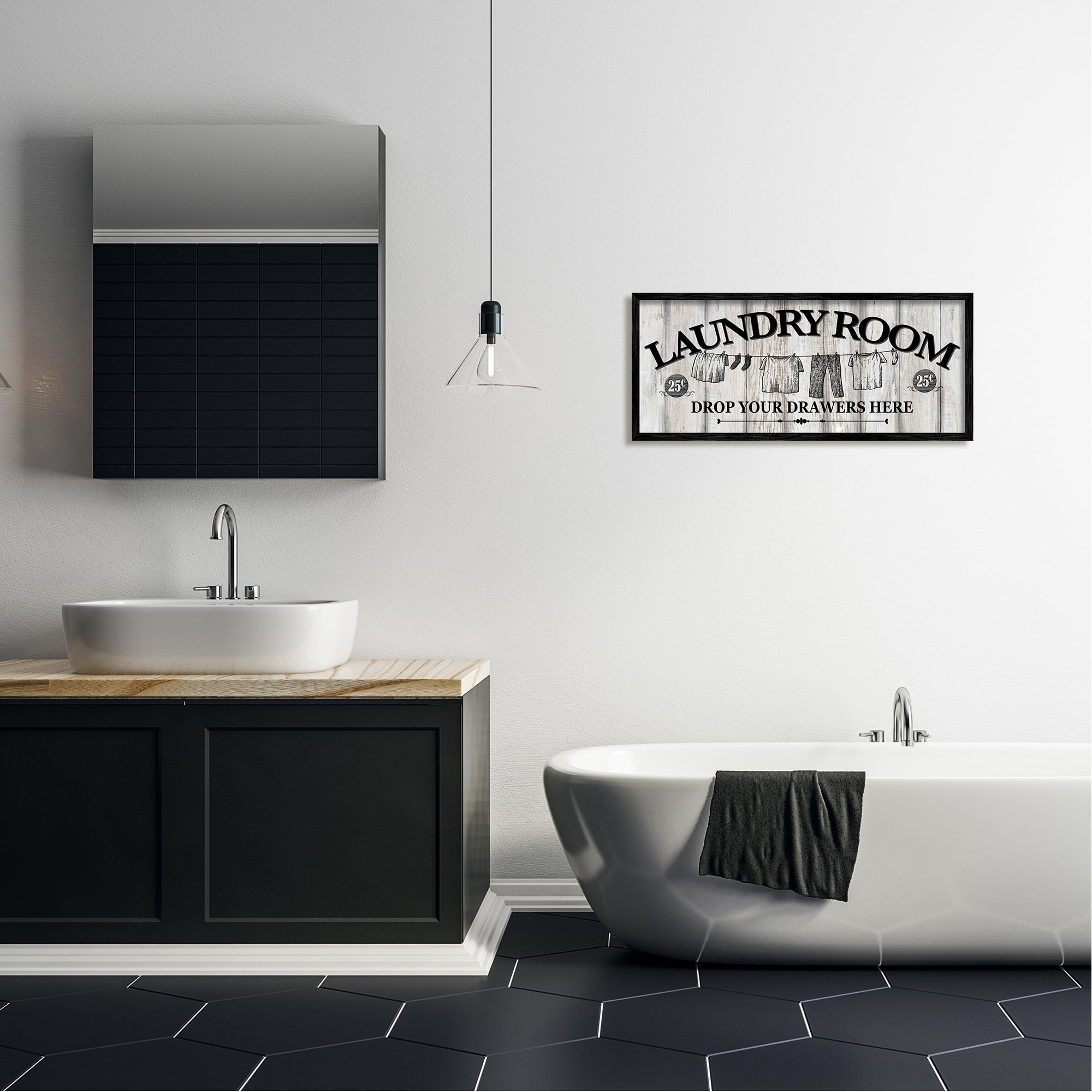 Stupell Industries Charming Farmhouse Laundry Typography Painting Black Framed Art Print Wall Art, 30 x 13