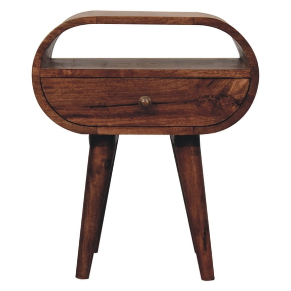 JERFIT Solid Wood Round Nightstand, Honey Caramel Bedside Table with Drawer and Open Shelf for Bedroom