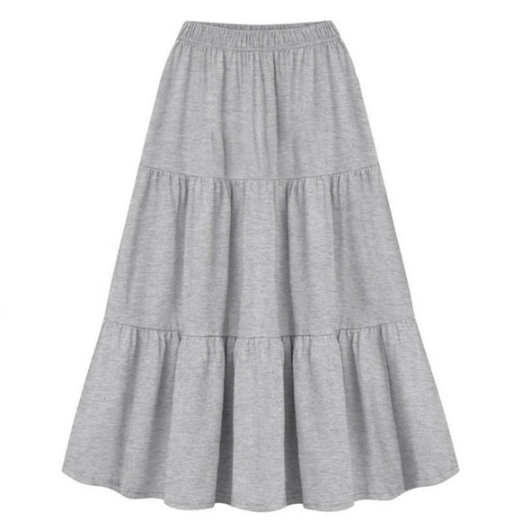 Skirts for Women Trendy Elastic High Waist A Line Pleated Midi Skirts Solid Color Casual Tiered Womens Skirts Plus Size