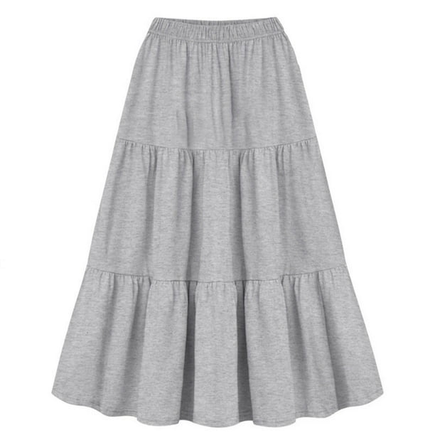 Skirts for Women Trendy Elastic High Waist A Line Pleated Midi Skirts Solid Color Casual Tiered