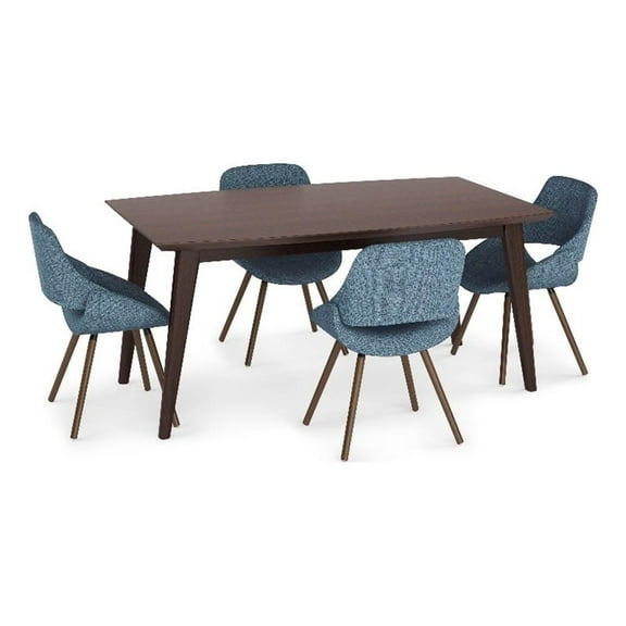 Pemberly Row 5Pc Dining Set w/ Bench 4Bentwood Dining Chair in Blue&66"WD Table