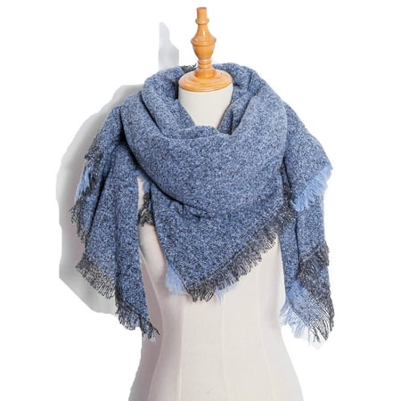 

Dadaria Scarfs for Women Warm Solid Color Knitted Cashmere Shawl Scarf Blue F Women