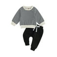thumbnail image 1 of Bagilaanoe 2PCS Toddler Baby Boy Long Pants Set Striped Print Long Sleeve Sweatshirt Pullover Tops + Drawstring Sweatpants 6M 12M 18M 24M 3T Kids Casual Sweatsuits, 1 of 9