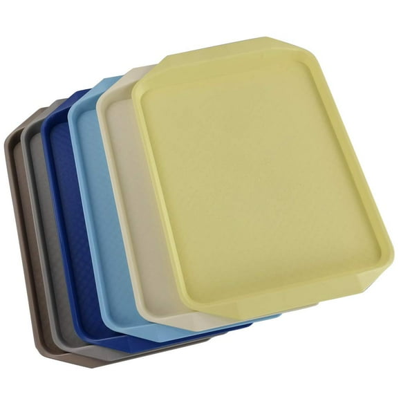 Pekky Plastic Fast Food Trays for Eating, Rectangle Serving Tray with Handle, 16.7" x 11.8", Set of 6