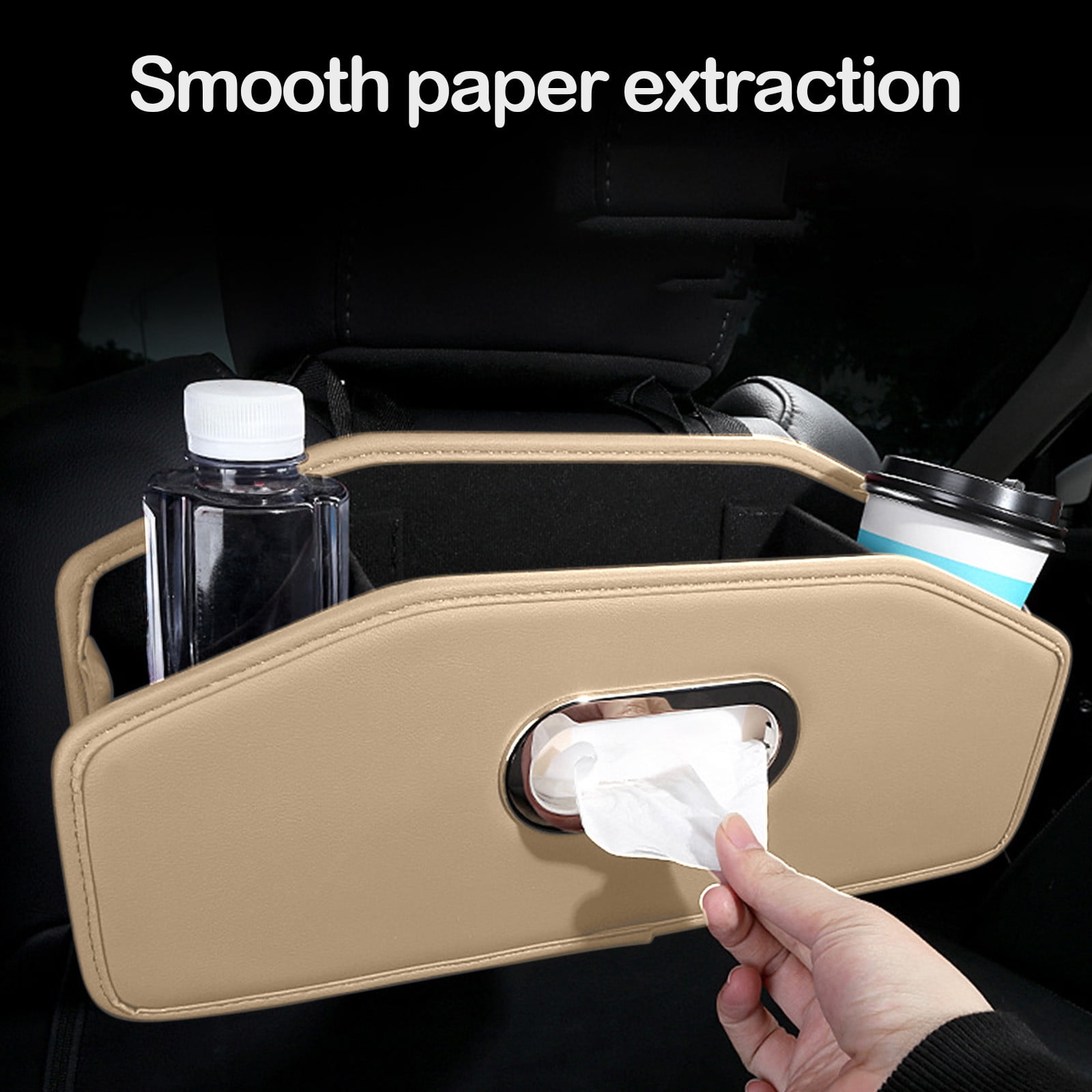 Car Headrest BackSeat Organizer with Cup Holder and Paper Towel Case - Hangable Storage Box for Car Backseat, Interior Decoration, Multifunctional Auto Travel Accessories