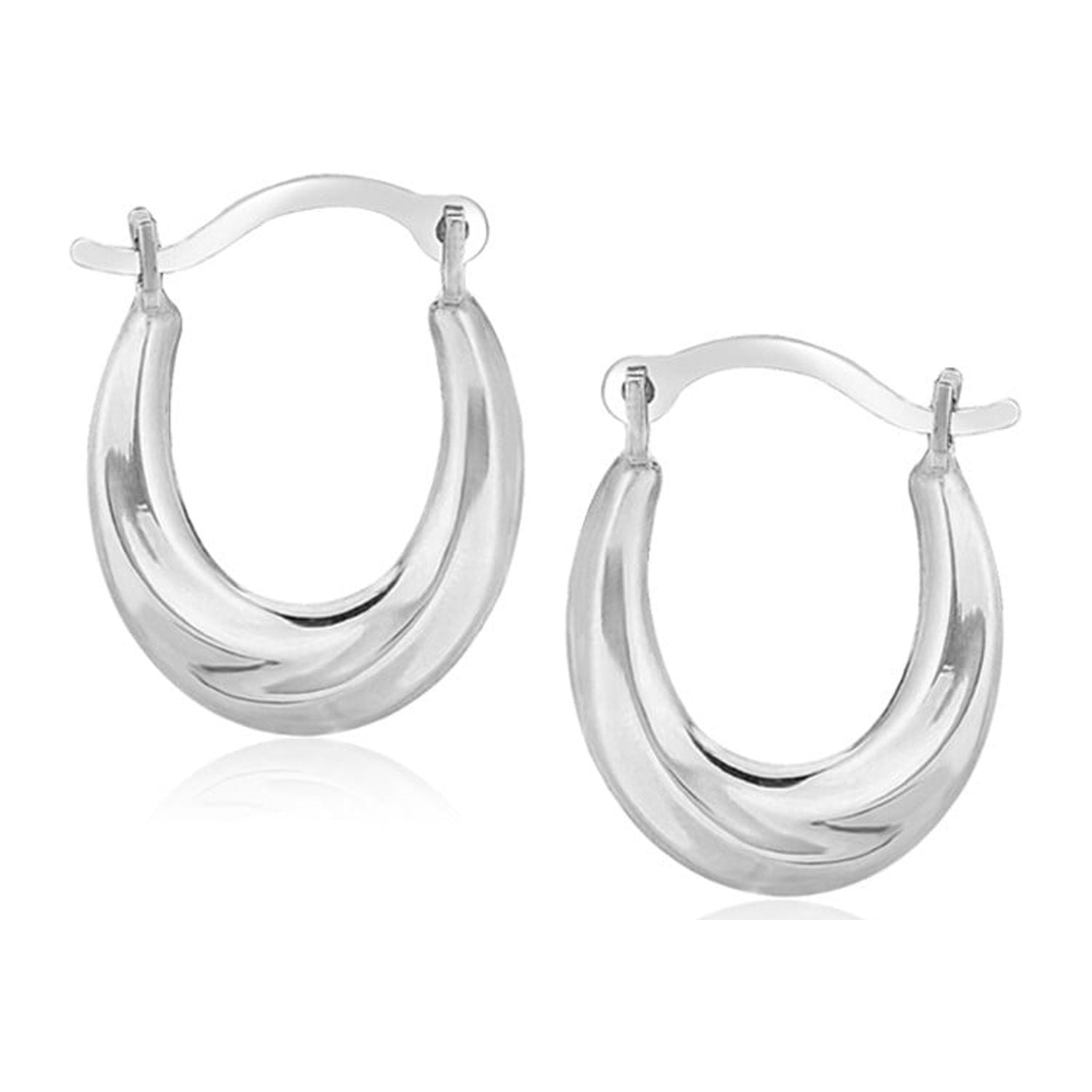 10k White Gold Oval Hoop Earrings