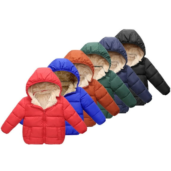 Esaierr Baby Kids Hooded Winter Coat Boys Girls Puffer Jacket Toddler Kids Fleece Lined Cotton Jacket for 1-8Y
