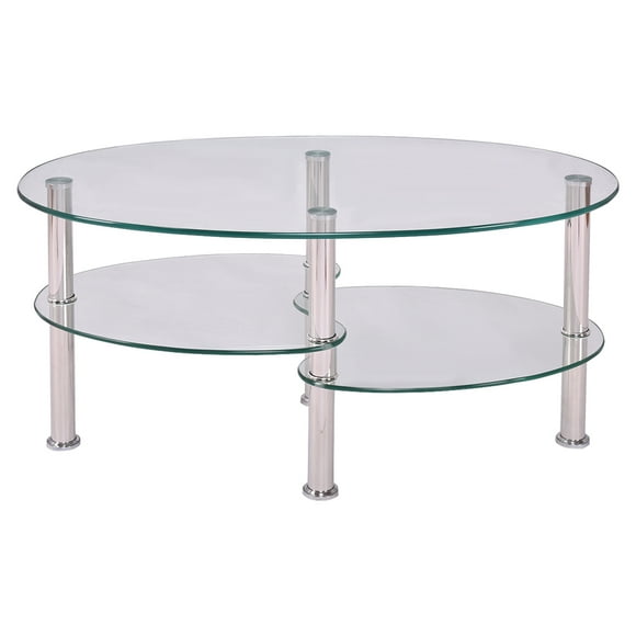 Topbuy Oval Dining Table Tempered Glass Top Tea table w/ Chrome Base for Living Room Clear
