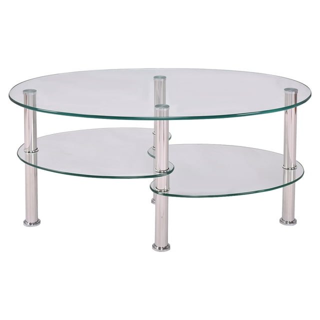 Topbuy Table à Manger Ovale Dessus en Verre Trempé Table à Thé avec Base Chromée pour Salon Transparent