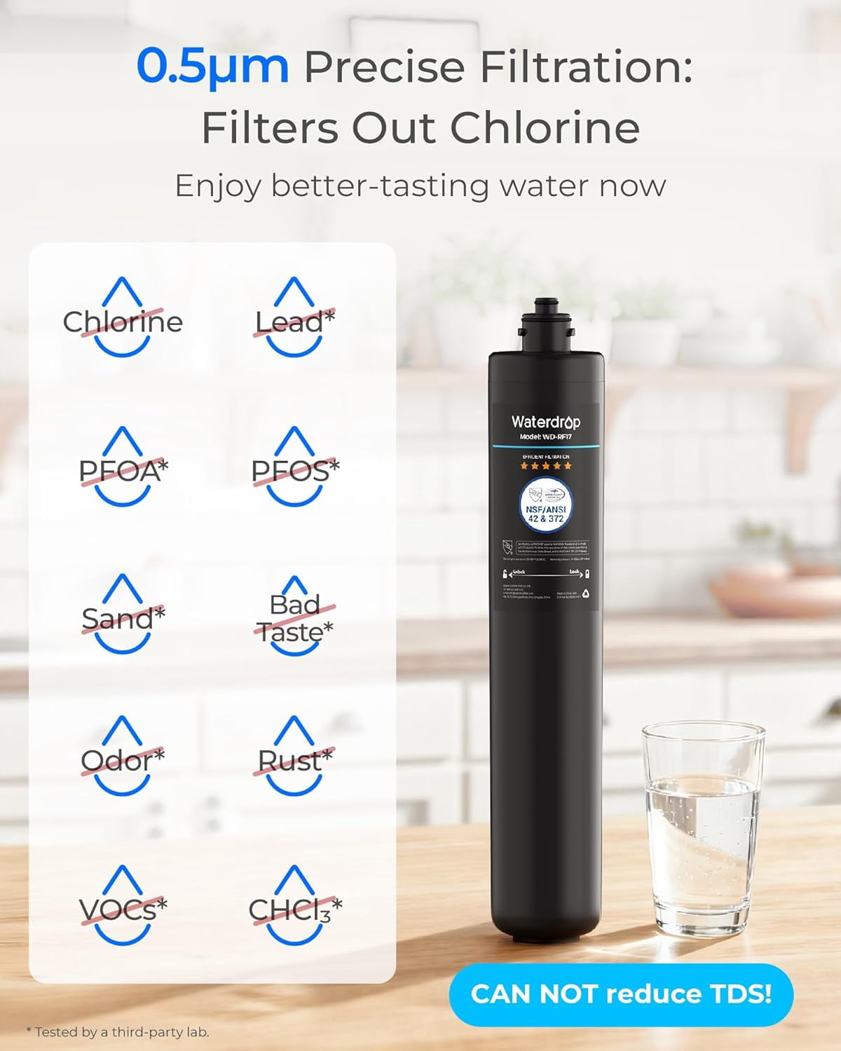Waterdrop RF17 Replacement Filter Cartridge for 17UA/17UB Under Sink Water Filter, Reduces PFAS, PFOA/PFOS, Lead, Chlorine, Bad Taste & Odor, NSF/ANSI 42 Certified, 24K Gallons High Capacity