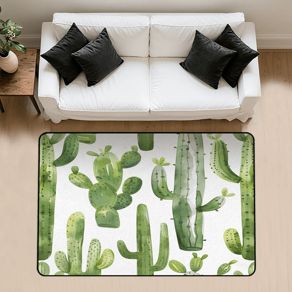 CURLYOOT Green Cactus Area Rug 3x5 Ft Rugs for Entryway Entrance Kitchen, Washable Non Slip Cute Cactus Indoor Floor Carpet for Bedroom Living Room