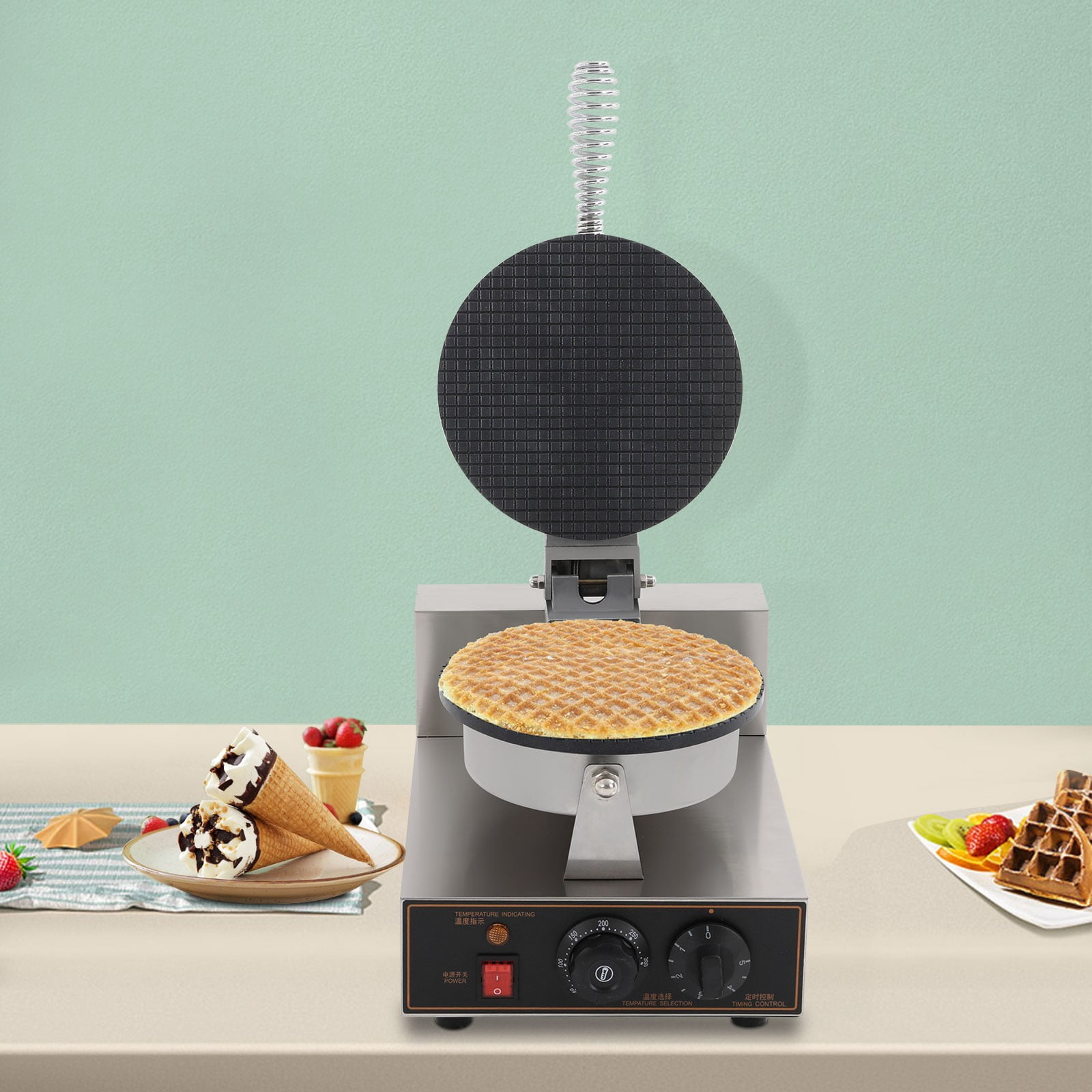 1 PCS Silver Commercial Ice Cream Cone Machine, Waffle Cone Maker, 201 Stainless Steel Electric Egg Roll Mold Ice Cream Cone Maker for Home Restaurant Use, 1200W