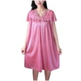 thumbnail image 2 of Blmnix Sexy Nightgown Womens Nightgown Sleepshirts Satin Nightgown Sleep Shirt V-Neck Knee Length Pink Short Sleeve Womens Nightgowns Sexy,Free Size, 2 of 5