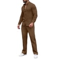 thumbnail image 2 of Men's 2 Piece Vertical Striped Textured Outfits Summer Casual Long Sleeve Button Down Shirts and Pants Matching Sets Coffee, 2 of 8