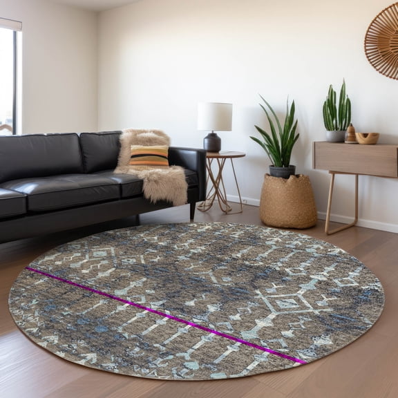 Addison Rugs Mayfield Washable Transitional Tribal, Boho Mink Round Rug, 8' x 8'