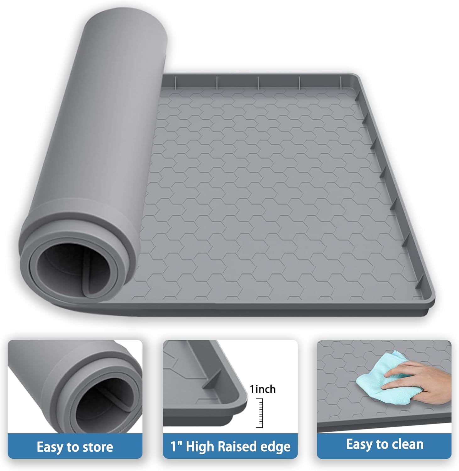Washing Machine Drain Pan Silicone Mat, Thickened Large 30" X 28" Non-Slip Waterproof Washer Drip Tray, Raised Edge Mat for Under Dryer or Washer, Anti-Vibration,Floor Leak Protector for Laundry Room