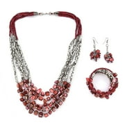 Boho Jewelry for Women - Bead Bracelet Beaded Necklace and Earring Sets for Women - Layered Summer Jewelry Birthday Gifts - Maroon Red