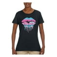 thumbnail image 2 of Wild Bobby, Dripping Lipstick Lips Cute Pink Blue Lips Gift Beauty Makeup Lover, Streetwear, Womens Graphic Tees, Black, Small, 2 of 3