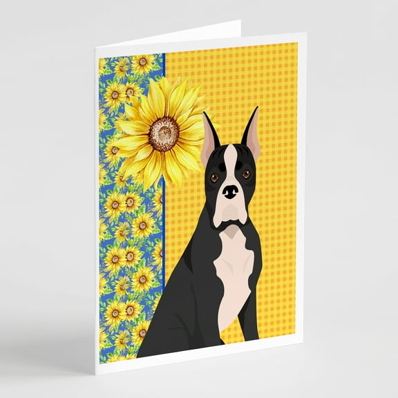 Summer Sunflowers Black Boxer Greeting Cards and Envelopes Pack of 8 7 in x 5 in