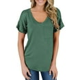 thumbnail image 3 of T-shirts à Manches Courtes pour Femmes, Décontractés, Amples, Col en V, Hauts Basiques, Unis, avec Poche, Hauts d'Été pour Dames, Taille 4-22, 3 of 4