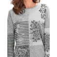 thumbnail image 3 of FASHIONWT Women Striped Flower Activewear Sweatershirt Long Sleeve Crew Neck Pullover T-Shirt, 3 of 4