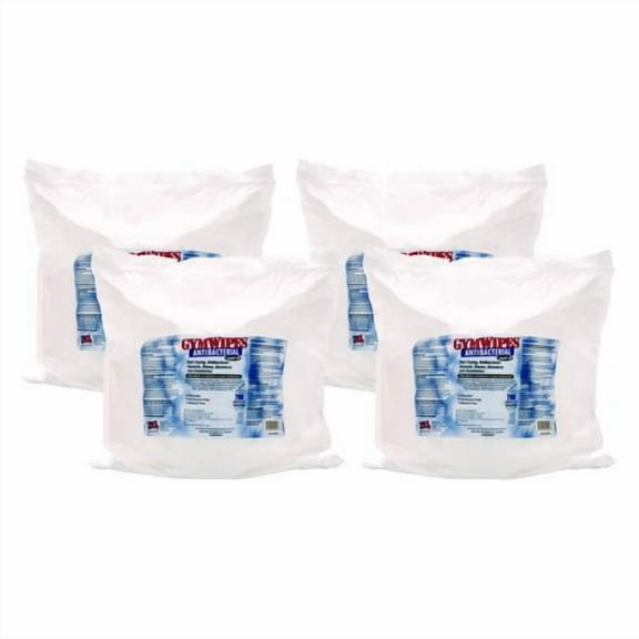 Antibacterial Gym Wipes Refill, 1-Ply, 6 x 8, Unscented, White, 700 Wipes/Pack, 4 Packs/Carton | Bundle of 2