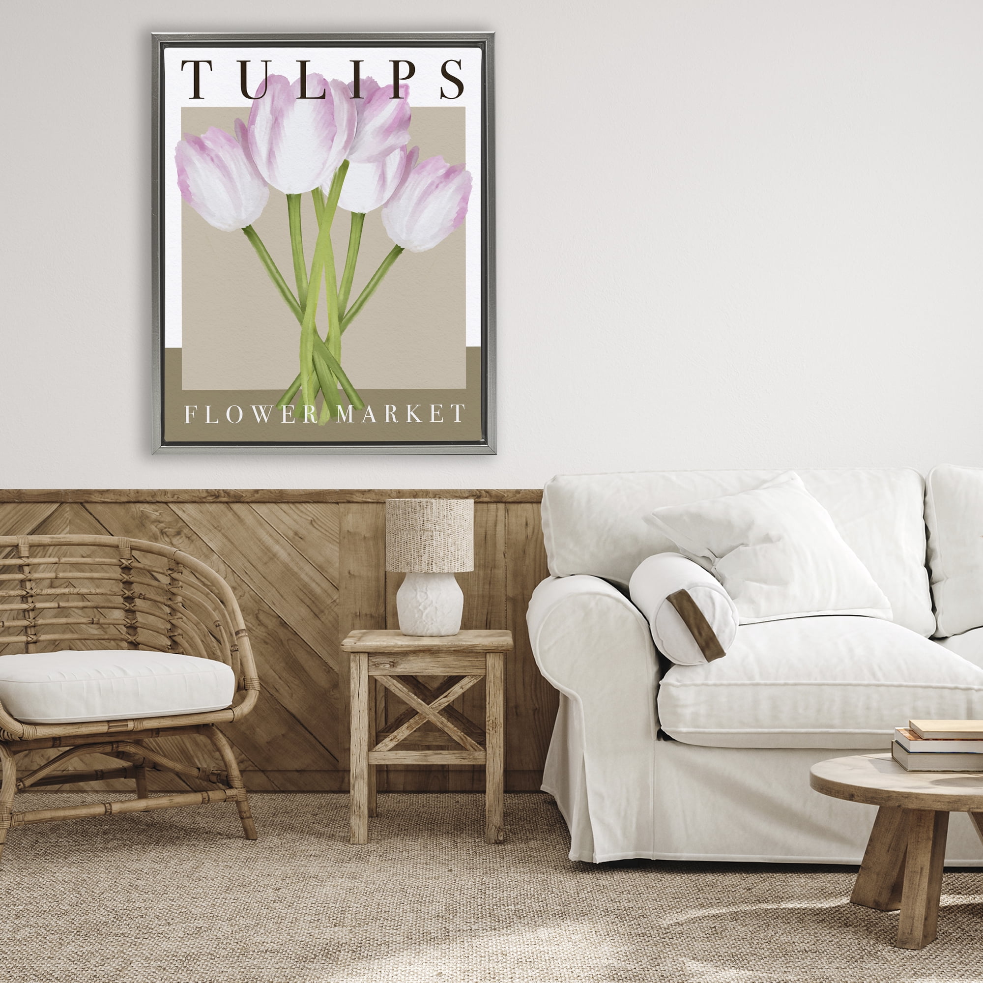 Stupell Industries Tulips Flower Market Gray Framed Floater Canvas Wall Art, design by Jennifer Stith