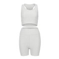 thumbnail image 4 of Women's Two Piece Casual Workout Sets Athletic Solid Color Summer Yoga Outfit 2 Piece Racerback Crop Top And High Waist Biker Shorts Tight Fit Gym Wear For Fitness Running, 4 of 8