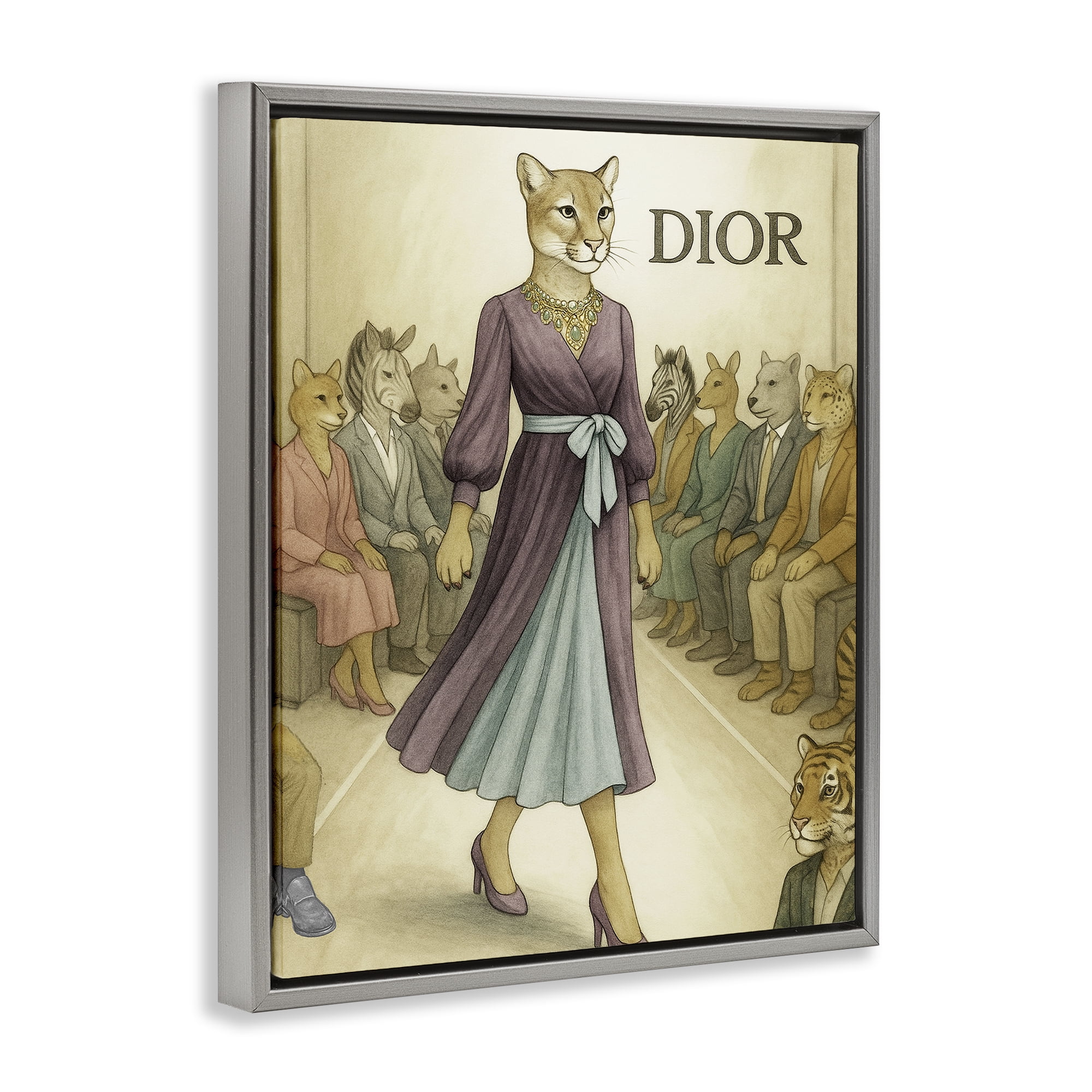 Stupell Industries Fashion Runway Cougar Gray Framed Floater Canvas Wall Art, design by Grotto Studios