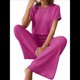 thumbnail image 3 of Traje Informal de Dos Piezas para Mujer, para Viajes y Vacaciones de Verano, con Corta y Pantalones Anchos. Rosa Roja M, 3 of 7