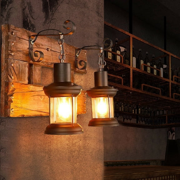 Wall Lamp, Wall Candle Holder Rustic Vintage Wood Wall Light Cafe Bar Sconce Glass Shade Wall Lamp Fixture Indoor Lighting, Outdoor Lighting
