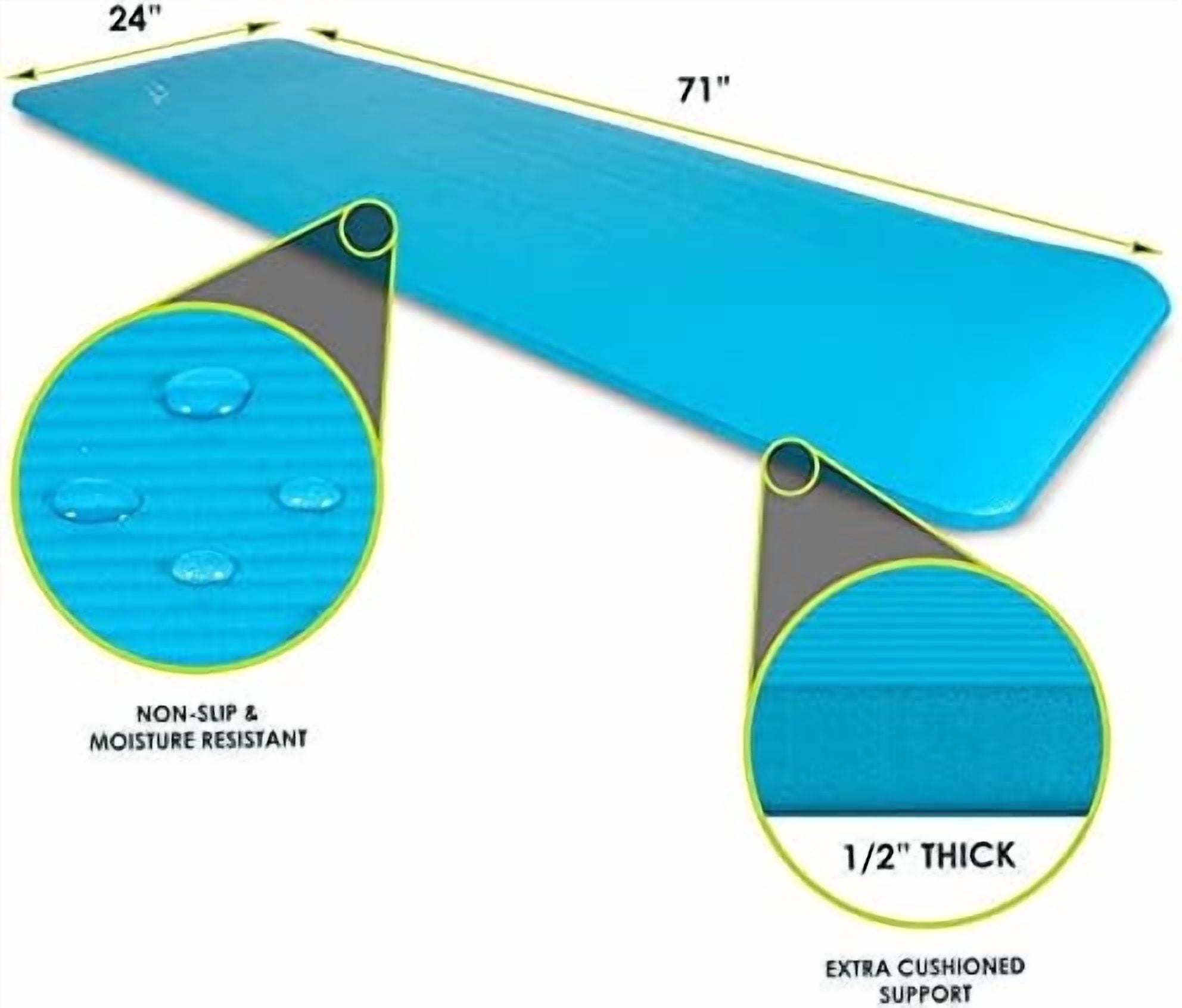 Extra Thick Yoga and Pilates Mat ½” (13mm) or 1" (25mm), 71-inch Long High Density Exercise Mat with Comfort Foam and Carrying Strap Aqua,1/2"