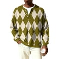 thumbnail image 6 of OIOLOYJM Long Sleeve Plaid Henley Shirts for Men Button V Neck Texture Ribbed Knit Golf Sweatshirt Casual Business Work Top Oversized Trendy Vacation Pullover Army Green 2XL, 6 of 6
