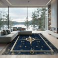 thumbnail image 2 of ODIKA 8'x10' Washable Area Rug Non-Shedding, Easy Care, Compass Boat Retro Maritime Rectangular Weathered Navy Round for King Size Bedroom Under Bed, Master Suite, 2 of 7