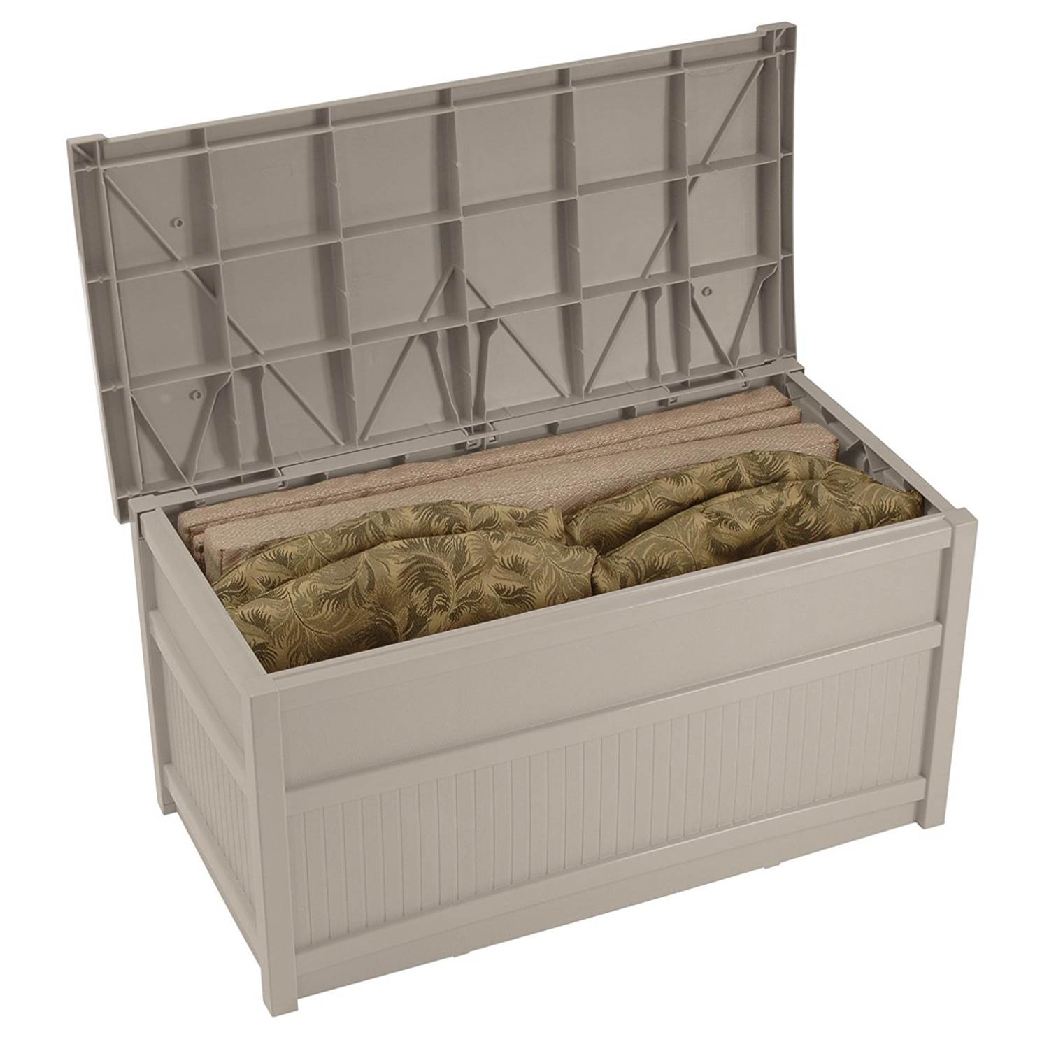 Suncast Outdoor 50 Gallon Deck Box with Seat, Resin, Light Taupe, 21 in D x 23.25 in H x 41 in W, 27 lb - image 2 of 5