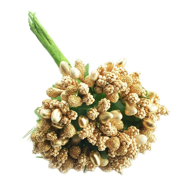 Un ramo de 12 pistilos y estambres de flores artificiales para decoración de bodas. Oro