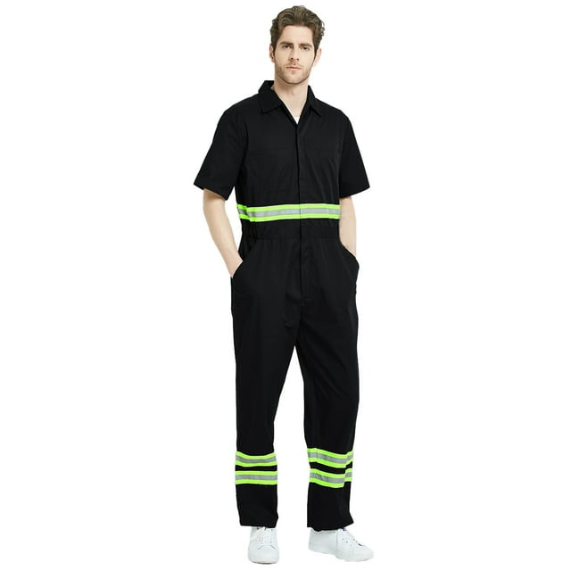 TOPTIE Short-Sleeve Coverall Safety Enhanced Visibility Striped One Piece Jumpsuit Regular Length