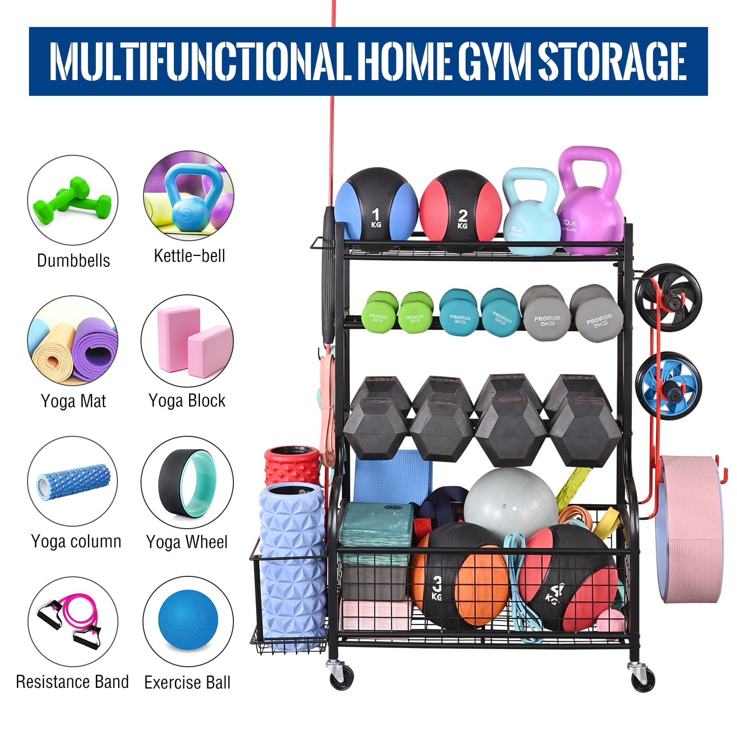 Mythinglogic Dumbbell Rack, Home Gym Storage Sports Weight Rack for Dumbbells, Kettlebells Yoga Mat and Balls