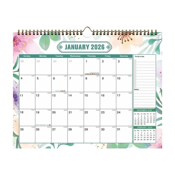 Calender,Calendar for Wall,2026 English Calendar Flower Coil Wall Decoration Daily Plan 12-month Calendar,Monthly Wall Calendar,Large Daily Blocks,Thick Paper(Pink 15*12in)