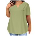 thumbnail image 2 of Top de Manga Corta de Verano para las Mujeres de Tamaño Grande Falso Bolsillo V-Cuello Camiseta, Mezcla de Poliéster Algodón Spandex Top Casual, Lavado a Mano Más Tamaño, 2 of 7