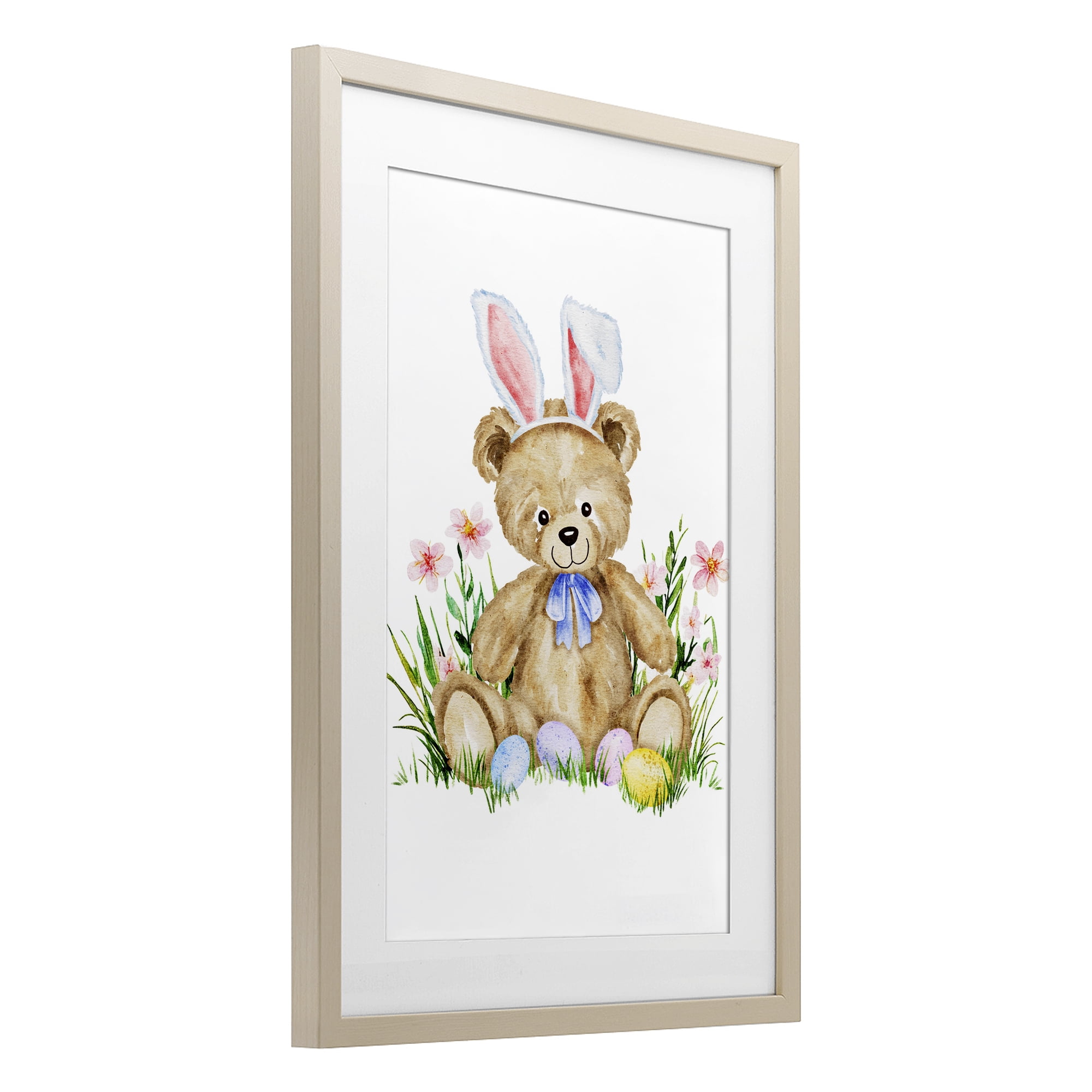 Springy Easter Teddy Bear Birch Framed Print Under Glass, design by Amy Hall